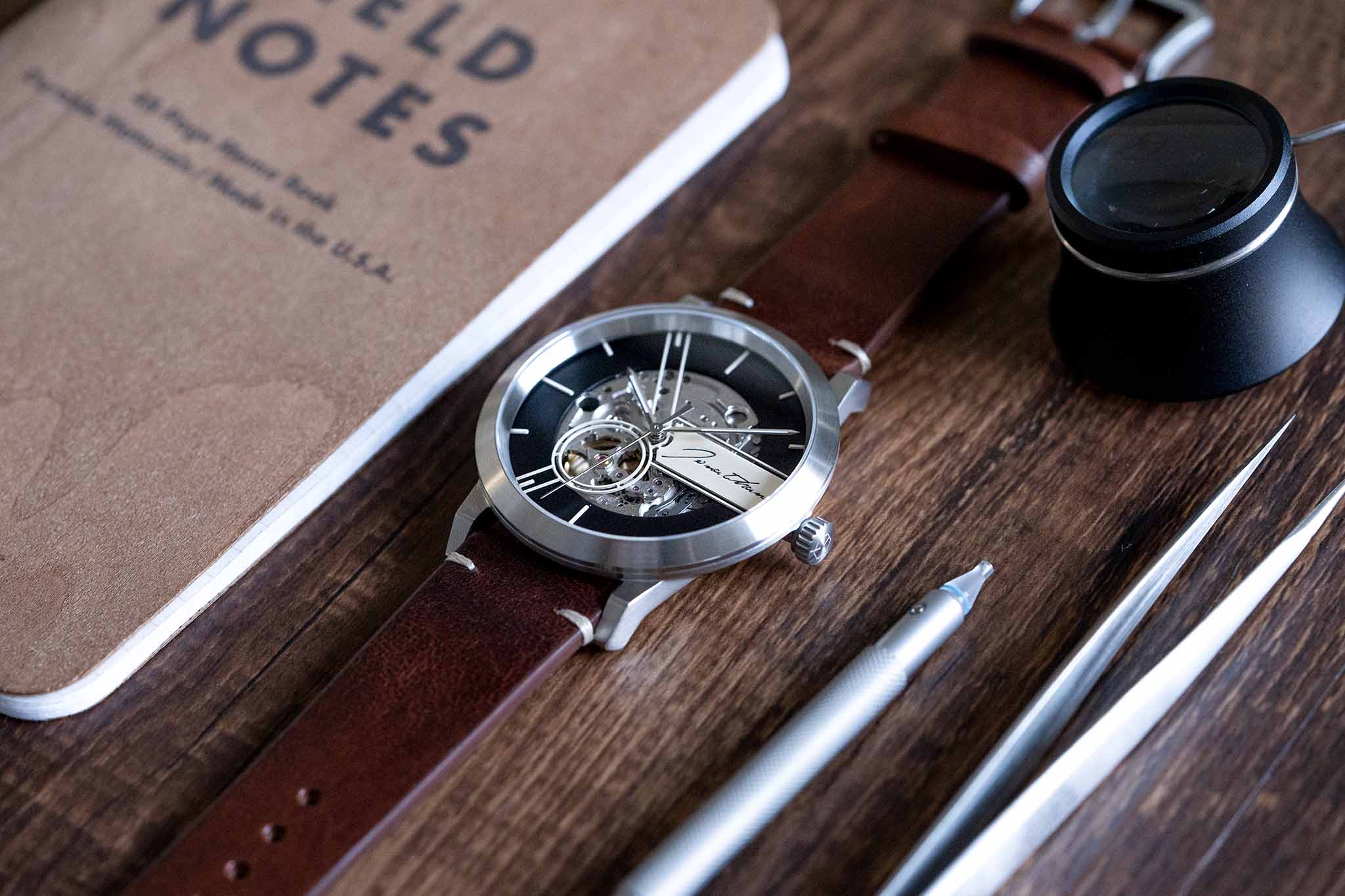 Pinot Blanc mechanical skeleton watch with custom watch face