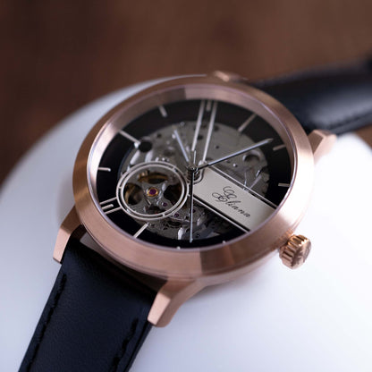 Rose gold women watch with skeleton design and custom watch face