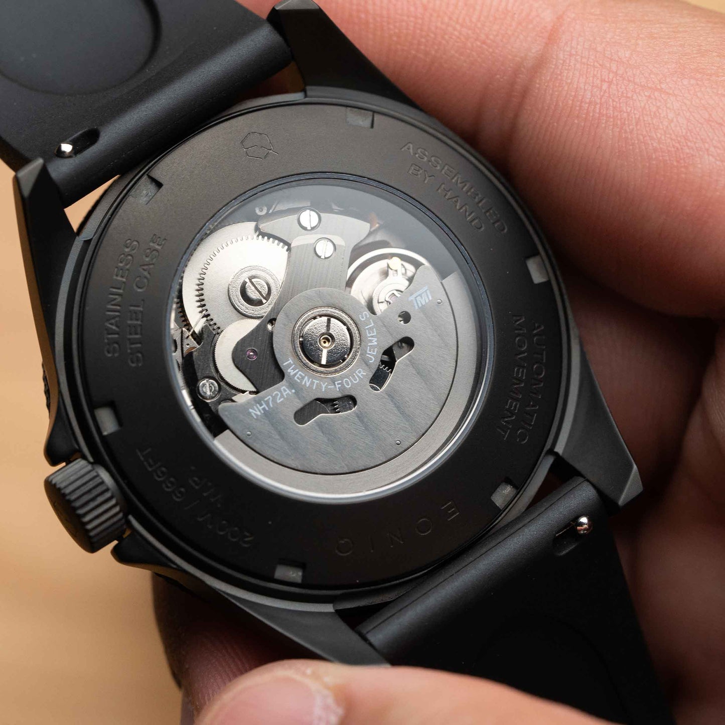 EONIQ dive watch (Skeleton dive watch) - custom watch with seiko movement and free name engraving - case back