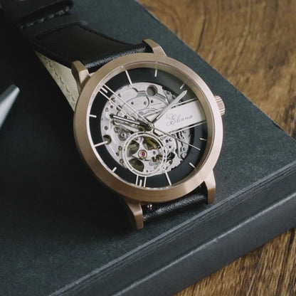 Pinot Blanc Rose gold skeleton watch for ladies. Custom made to order